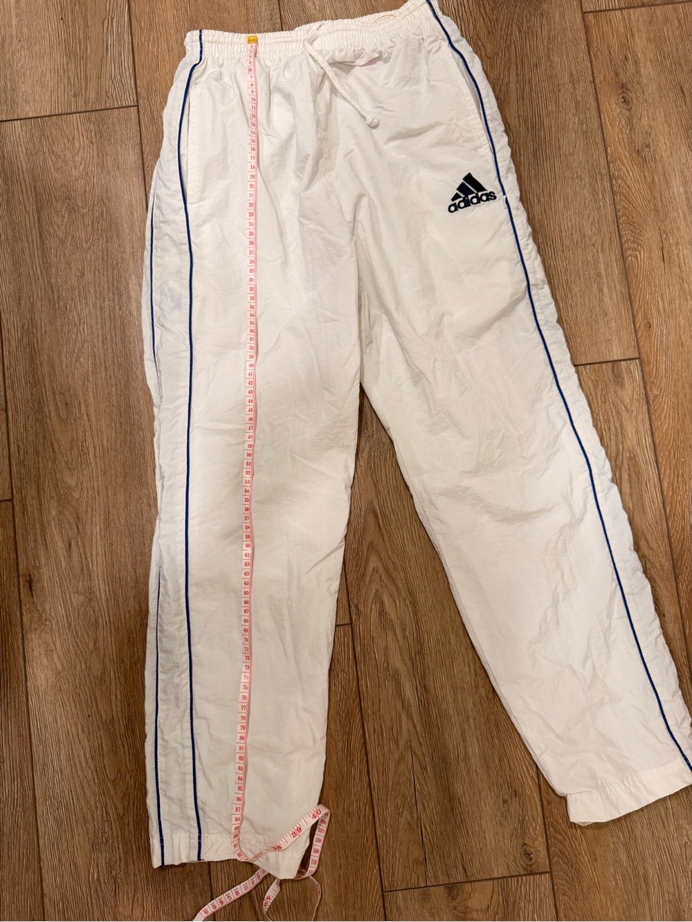 adidas Vintage 90s white track pants with Blue Piping - Picture 3 of 4